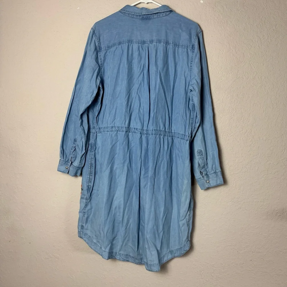 ana Embroidered Chambray Dress Long Sleeve Button Down Waist Tie Size XXL - Picture 5 of 8